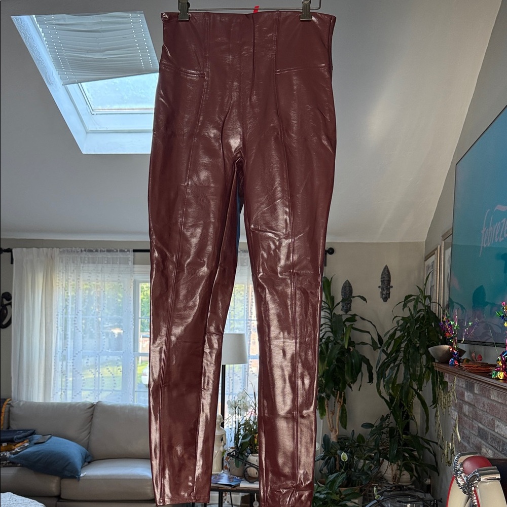 SPANX Wine Red Faux Leather Pants size large
